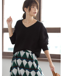 Re:EDIT | ドロップショルダー畦編みルーズニットトップス(ニット/セーター)