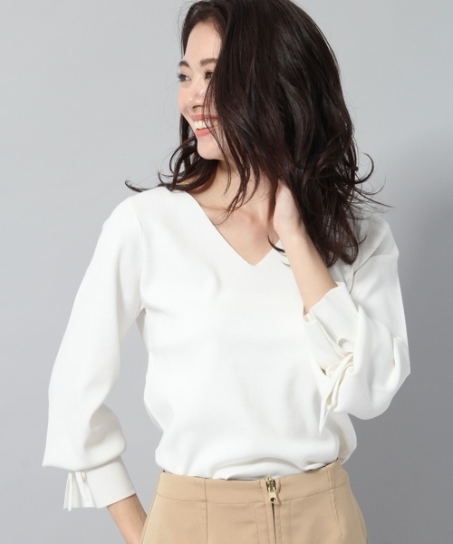 Andemiu（アンデミュウ）の「ソデリボンソウバリプルオーバー783192（ニット/セーター・レディース・ライトグレー/パープル/ネイビー/オフホワイト/グリーン・FREE）」の16枚目の写真