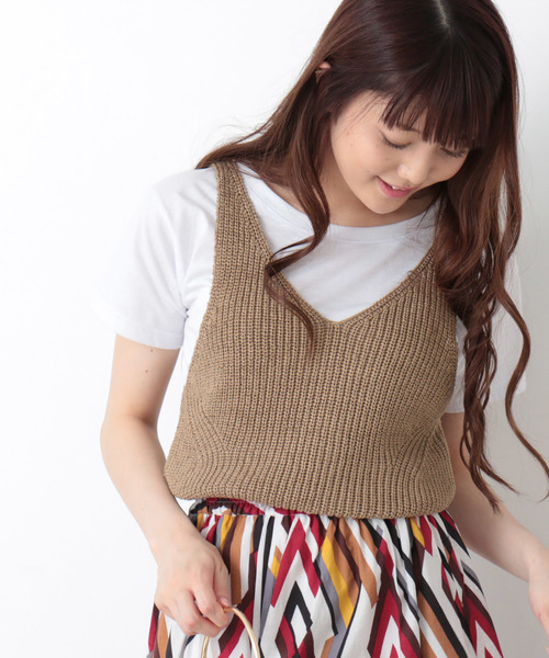 N.（N. Natural Beauty Basic）（エヌエヌナチュラルビューティーベーシック）の「◆あぜ編みタンクトップ（その他トップス・レディース・ブラック/ベージュ・MEDIUM）」の2枚目の写真