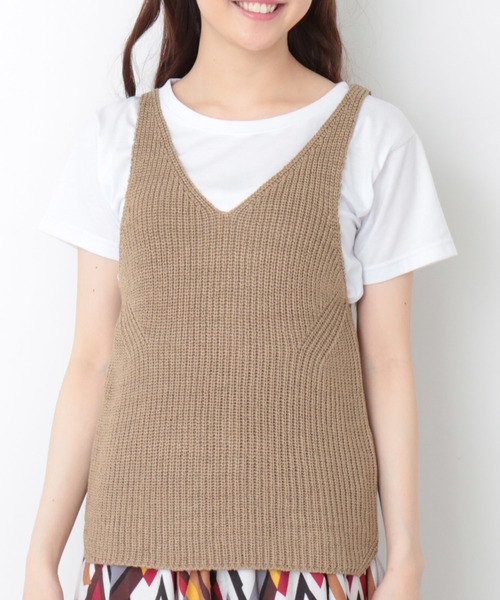 N.（N. Natural Beauty Basic）（エヌエヌナチュラルビューティーベーシック）の「◆あぜ編みタンクトップ（その他トップス・レディース・ブラック/ベージュ・MEDIUM）」の5枚目の写真