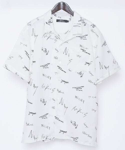 MONO-MART(モノマート)の「総柄プリントオーバーサイズオープンカラーシャツ(1/2 sleeve)(シャツ/ブラウス・メンズ・ブラック/オフホワイト・M/L)」の3枚目の写真