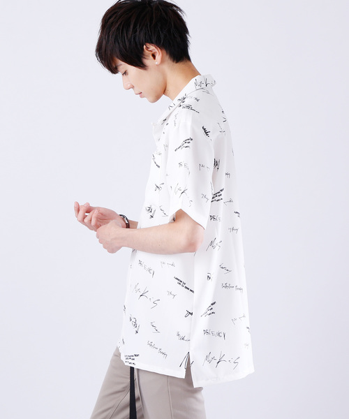 MONO-MART(モノマート)の「総柄プリントオーバーサイズオープンカラーシャツ(1/2 sleeve)(シャツ/ブラウス・メンズ・ブラック/オフホワイト・M/L)」の7枚目の写真