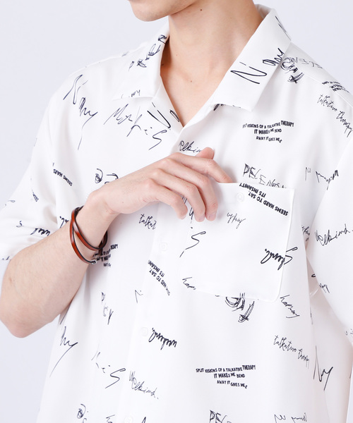 MONO-MART(モノマート)の「総柄プリントオーバーサイズオープンカラーシャツ(1/2 sleeve)(シャツ/ブラウス・メンズ・ブラック/オフホワイト・M/L)」の10枚目の写真
