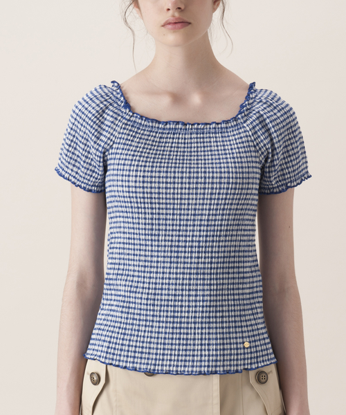 BLUE LABEL CRESTBRIDGE（ブルーレーベルクレストブリッジ）の「【店舗限定】楊柳ギンガム　ジャージープルオーバー（Tシャツ/カットソー・レディース・ブラック/ブルー系その他5・38）」の2枚目の写真