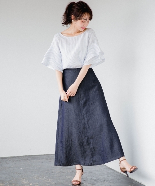 A part by(アパートバイ)の「リヨセルデニムマキシスカート 803901(スカート・レディース・ネイビー・MEDIUM/LARGE)」の2枚目の写真