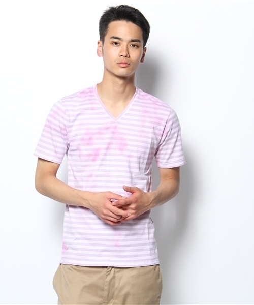 CUSTOM CULTURE(カスタムカルチャー)の「ビン染め ボーダーTEE(Tシャツ/カットソー・メンズ・サックスブルー/チャコールグレー/ブラック/ブルー/ライトピンク・3/2)」の5枚目の写真