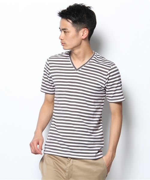 CUSTOM CULTURE(カスタムカルチャー)の「ビン染め ボーダーTEE(Tシャツ/カットソー・メンズ・サックスブルー/チャコールグレー/ブラック/ブルー/ライトピンク・3/2)」の3枚目の写真
