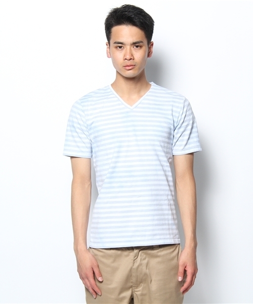 CUSTOM CULTURE(カスタムカルチャー)の「ビン染め ボーダーTEE(Tシャツ/カットソー・メンズ・サックスブルー/チャコールグレー/ブラック/ブルー/ライトピンク・3/2)」の6枚目の写真