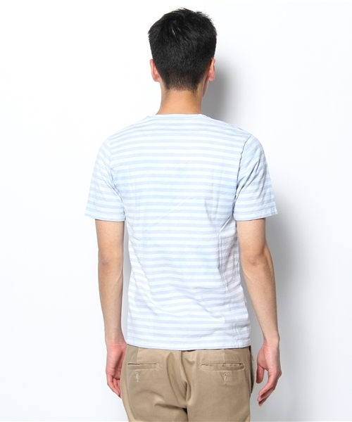 CUSTOM CULTURE(カスタムカルチャー)の「ビン染め ボーダーTEE(Tシャツ/カットソー・メンズ・サックスブルー/チャコールグレー/ブラック/ブルー/ライトピンク・3/2)」の8枚目の写真