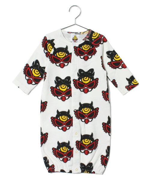 HYSTERIC MINI（ヒステリックミニ）の「BABY DOTTED DEVILKIN 総柄 2WAYオール（ロンパース・キッズ・ホワイト/ブラック/ピンク・FREE）」の2枚目の写真