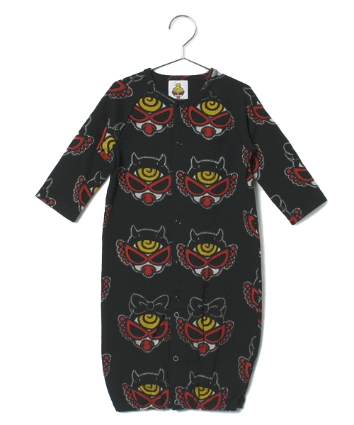 HYSTERIC MINI（ヒステリックミニ）の「BABY DOTTED DEVILKIN 総柄 2WAYオール（ロンパース・キッズ・ホワイト/ブラック/ピンク・FREE）」の3枚目の写真