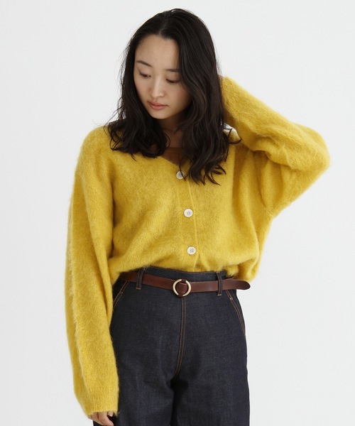 Munich（ミューニック）の「ブラッシュモヘアジャージーＶネックカーディガン（カーディガン/ボレロ・レディース・ブラウン/ピンク/イエロー/ブルー・FREE）」の3枚目の写真