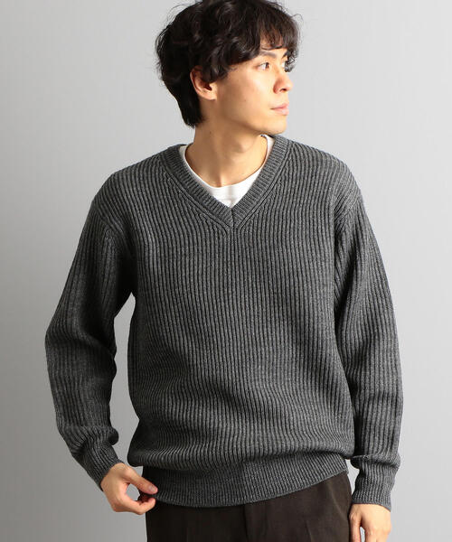 green label relaxing（グリーンレーベルリラクシング）の「SC WO/AC 畦 Vネック ニット ◆（ニット/セーター・メンズ・グレー/ブラウン/ロイヤルブルー・S/M/L/XL）」の2枚目の写真