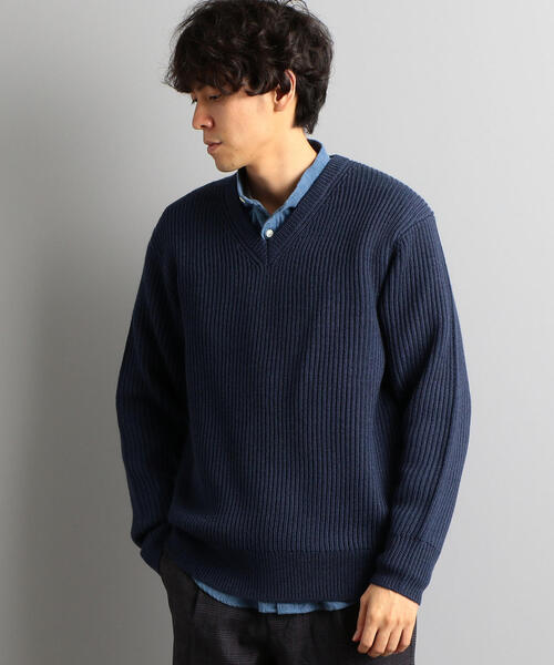 green label relaxing（グリーンレーベルリラクシング）の「SC WO/AC 畦 Vネック ニット ◆（ニット/セーター・メンズ・グレー/ブラウン/ロイヤルブルー・S/M/L/XL）」の3枚目の写真