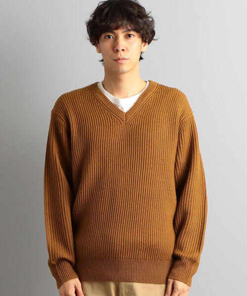 green label relaxing（グリーンレーベルリラクシング）の「SC WO/AC 畦 Vネック ニット ◆（ニット/セーター・メンズ・グレー/ブラウン/ロイヤルブルー・S/M/L/XL）」の4枚目の写真