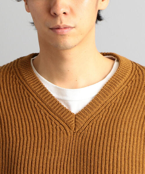 green label relaxing（グリーンレーベルリラクシング）の「SC WO/AC 畦 Vネック ニット ◆（ニット/セーター・メンズ・グレー/ブラウン/ロイヤルブルー・S/M/L/XL）」の10枚目の写真