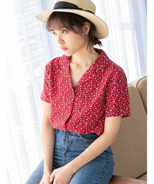 fifth（フィフス）の「レトロフラワー開襟シャツ（シャツ/ブラウス・レディース・ネイビー/レッド/イエロー・MEDIUM）」の3枚目の写真