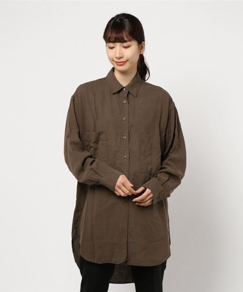 DouDou（ドゥドゥ）の「NEW麻レーヨンビッグシャツ（シャツ/ブラウス・レディース・ホワイト/ブラック/ベージュ/ミント/ブラウン・FREE）」の4枚目の写真