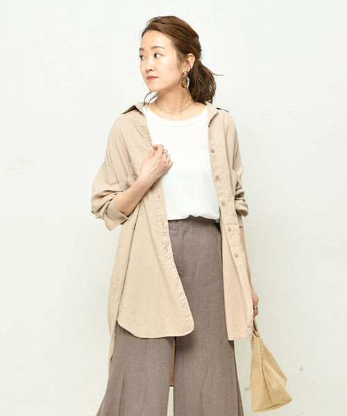 DouDou（ドゥドゥ）の「NEW麻レーヨンビッグシャツ（シャツ/ブラウス・レディース・ホワイト/ブラック/ベージュ/ミント/ブラウン・FREE）」の5枚目の写真