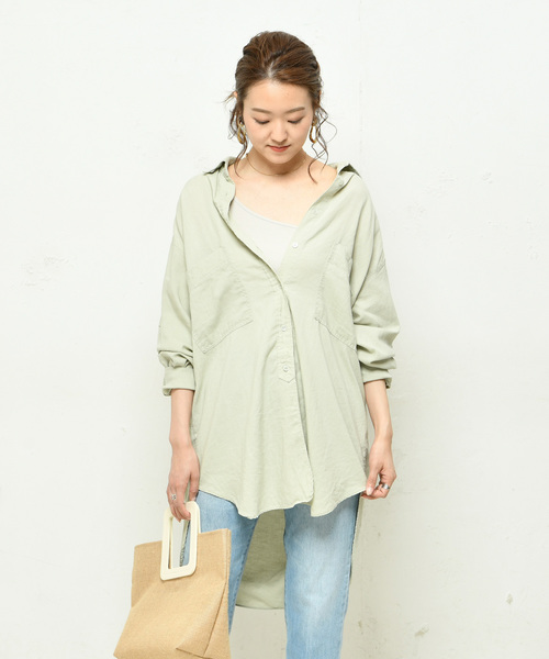 DouDou（ドゥドゥ）の「NEW麻レーヨンビッグシャツ（シャツ/ブラウス・レディース・ホワイト/ブラック/ベージュ/ミント/ブラウン・FREE）」の2枚目の写真