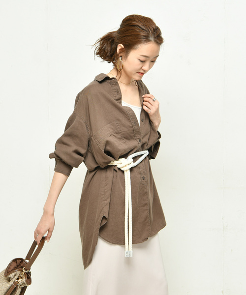 DouDou（ドゥドゥ）の「NEW麻レーヨンビッグシャツ（シャツ/ブラウス・レディース・ホワイト/ブラック/ベージュ/ミント/ブラウン・FREE）」の3枚目の写真