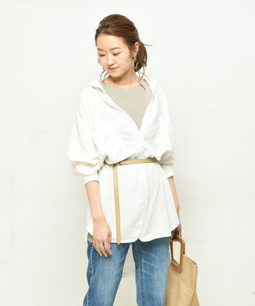 DouDou（ドゥドゥ）の「NEW麻レーヨンビッグシャツ（シャツ/ブラウス・レディース・ホワイト/ブラック/ベージュ/ミント/ブラウン・FREE）」の20枚目の写真