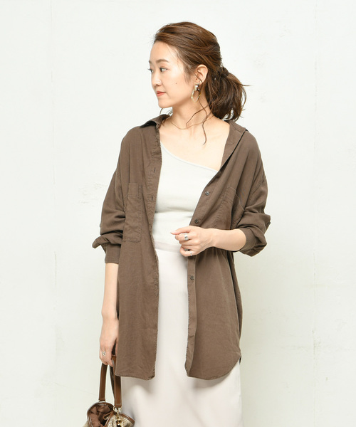 DouDou（ドゥドゥ）の「NEW麻レーヨンビッグシャツ（シャツ/ブラウス・レディース・ホワイト/ブラック/ベージュ/ミント/ブラウン・FREE）」の9枚目の写真