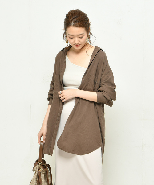 DouDou（ドゥドゥ）の「NEW麻レーヨンビッグシャツ（シャツ/ブラウス・レディース・ホワイト/ブラック/ベージュ/ミント/ブラウン・FREE）」の8枚目の写真