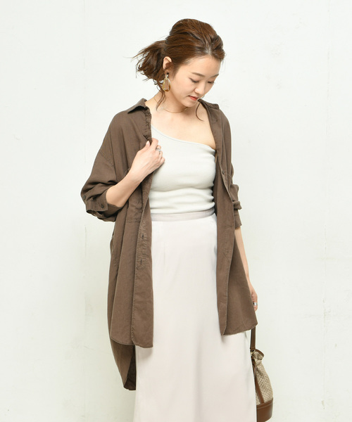 DouDou（ドゥドゥ）の「NEW麻レーヨンビッグシャツ（シャツ/ブラウス・レディース・ホワイト/ブラック/ベージュ/ミント/ブラウン・FREE）」の7枚目の写真