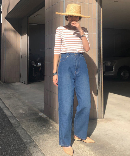 KOBE LETTUCE（コウベレタス）の「ハイウエストストレートデニムパンツ（デニムパンツ・レディース・ライトブルー/ブルー/インディゴブルー/オフホワイト/サックスブルー/ベージュ/ネイビー/ピンク/ワンウォッシュ・M/S）」の8枚目の写真