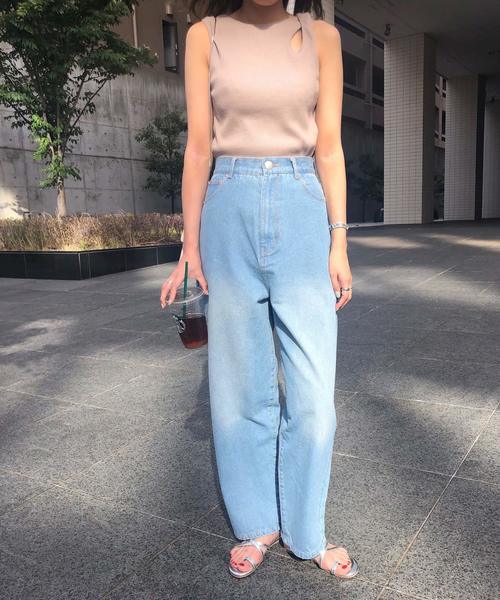 KOBE LETTUCE（コウベレタス）の「ハイウエストストレートデニムパンツ（デニムパンツ・レディース・ライトブルー/ブルー/インディゴブルー/オフホワイト/サックスブルー/ベージュ/ネイビー/ピンク/ワンウォッシュ・M/S）」の4枚目の写真