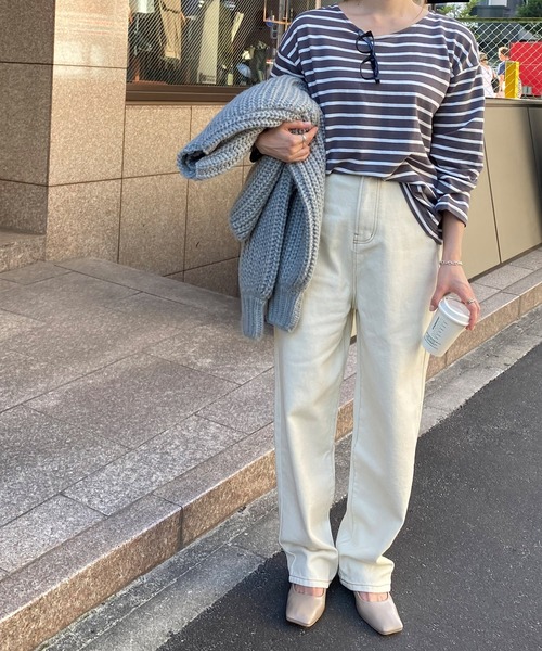 KOBE LETTUCE（コウベレタス）の「ハイウエストストレートデニムパンツ（デニムパンツ・レディース・ライトブルー/ブルー/インディゴブルー/オフホワイト/サックスブルー/ベージュ/ネイビー/ピンク/ワンウォッシュ・M/S）」の19枚目の写真