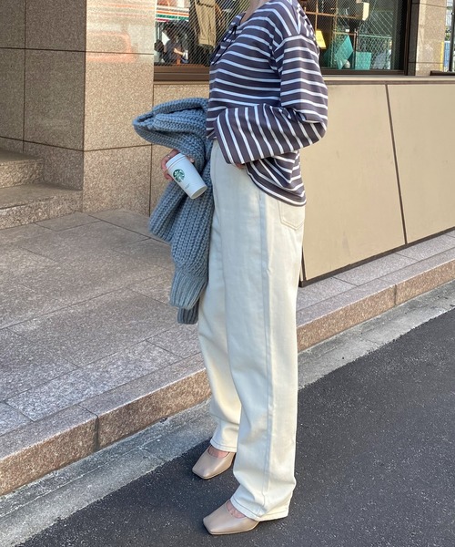 KOBE LETTUCE（コウベレタス）の「ハイウエストストレートデニムパンツ（デニムパンツ・レディース・ライトブルー/ブルー/インディゴブルー/オフホワイト/サックスブルー/ベージュ/ネイビー/ピンク/ワンウォッシュ・M/S）」の18枚目の写真