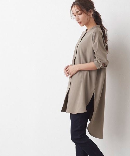 Pierrot（ピエロ）の「【手洗い可】バンドカラー(ノーカラー)チュニックブラウス（シャツ/ブラウス・レディース・オフホワイト/モカ/ブラウン系その他/アイボリー/ベージュ・M/L）」の4枚目の写真