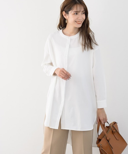 Pierrot（ピエロ）の「【手洗い可】バンドカラー(ノーカラー)チュニックブラウス（シャツ/ブラウス・レディース・オフホワイト/モカ/ブラウン系その他/アイボリー/ベージュ・M/L）」の7枚目の写真