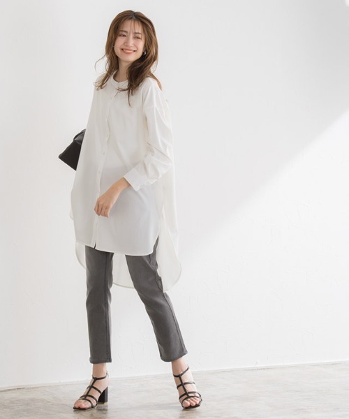 Pierrot（ピエロ）の「【手洗い可】バンドカラー(ノーカラー)チュニックブラウス（シャツ/ブラウス・レディース・オフホワイト/モカ/ブラウン系その他/アイボリー/ベージュ・M/L）」の17枚目の写真