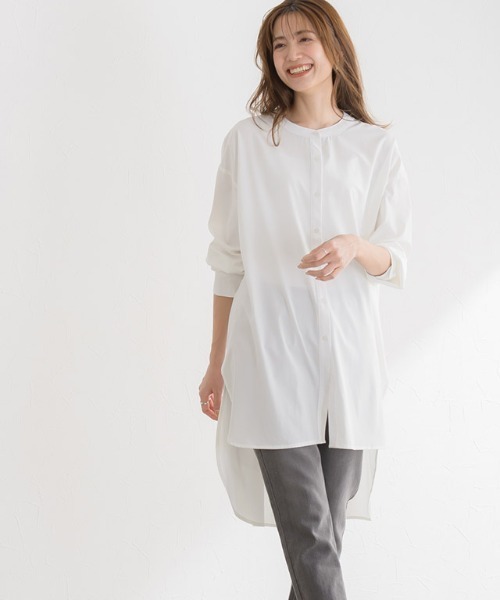 Pierrot（ピエロ）の「【手洗い可】バンドカラー(ノーカラー)チュニックブラウス（シャツ/ブラウス・レディース・オフホワイト/モカ/ブラウン系その他/アイボリー/ベージュ・M/L）」の18枚目の写真