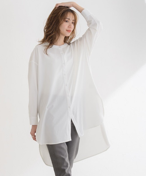 Pierrot（ピエロ）の「【手洗い可】バンドカラー(ノーカラー)チュニックブラウス（シャツ/ブラウス・レディース・オフホワイト/モカ/ブラウン系その他/アイボリー/ベージュ・M/L）」の20枚目の写真
