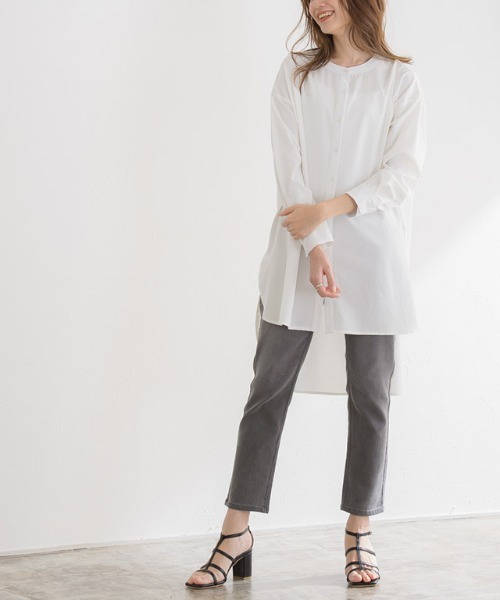 Pierrot（ピエロ）の「【手洗い可】バンドカラー(ノーカラー)チュニックブラウス（シャツ/ブラウス・レディース・オフホワイト/モカ/ブラウン系その他/アイボリー/ベージュ・M/L）」の21枚目の写真