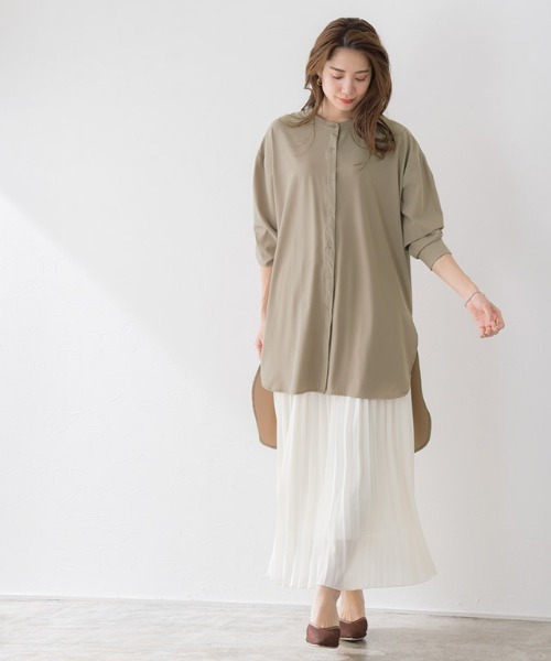 Pierrot（ピエロ）の「【手洗い可】バンドカラー(ノーカラー)チュニックブラウス（シャツ/ブラウス・レディース・オフホワイト/モカ/ブラウン系その他/アイボリー/ベージュ・M/L）」の8枚目の写真