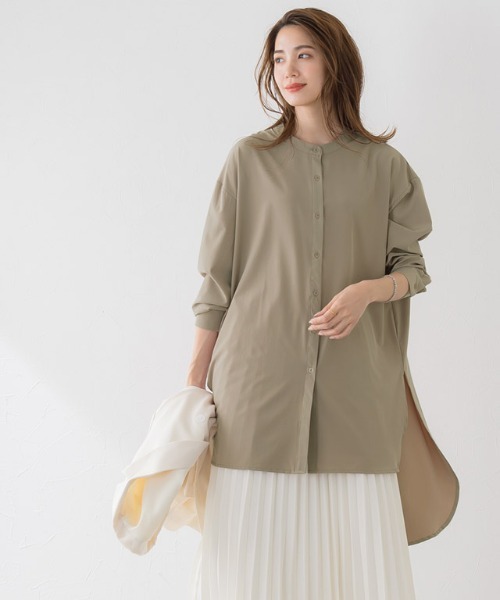 Pierrot（ピエロ）の「【手洗い可】バンドカラー(ノーカラー)チュニックブラウス（シャツ/ブラウス・レディース・オフホワイト/モカ/ブラウン系その他/アイボリー/ベージュ・M/L）」の9枚目の写真