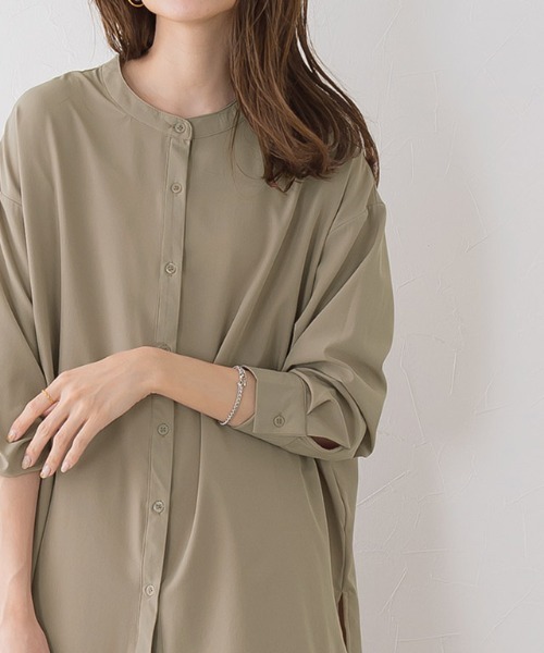 Pierrot（ピエロ）の「【手洗い可】バンドカラー(ノーカラー)チュニックブラウス（シャツ/ブラウス・レディース・オフホワイト/モカ/ブラウン系その他/アイボリー/ベージュ・M/L）」の10枚目の写真