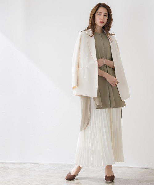 Pierrot（ピエロ）の「【手洗い可】バンドカラー(ノーカラー)チュニックブラウス（シャツ/ブラウス・レディース・オフホワイト/モカ/ブラウン系その他/アイボリー/ベージュ・M/L）」の6枚目の写真