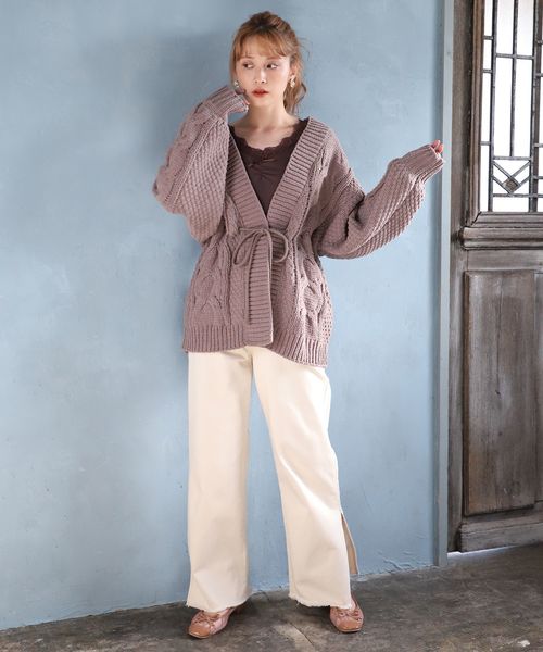 one after another NICE CLAUP（ワンアフターアナザーナイスクラップ）の「【身長別】ウエストリボンデニムワイドパンツ（デニムパンツ・レディース・アイボリー/ブルー/ネイビー・SMALL/MEDIUM/SS）」の4枚目の写真