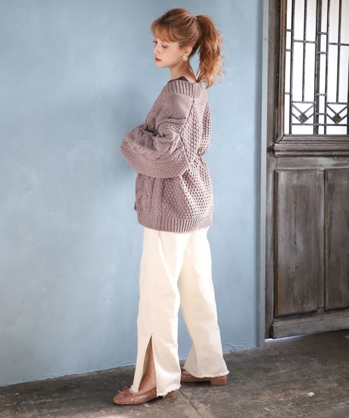 one after another NICE CLAUP（ワンアフターアナザーナイスクラップ）の「【身長別】ウエストリボンデニムワイドパンツ（デニムパンツ・レディース・アイボリー/ブルー/ネイビー・SMALL/MEDIUM/SS）」の6枚目の写真