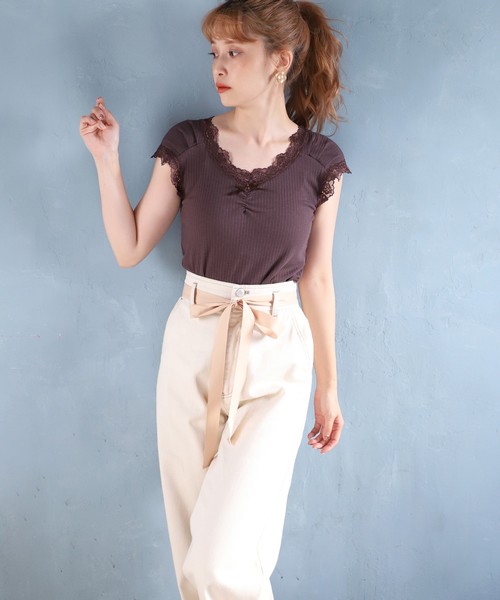 one after another NICE CLAUP（ワンアフターアナザーナイスクラップ）の「【身長別】ウエストリボンデニムワイドパンツ（デニムパンツ・レディース・アイボリー/ブルー/ネイビー・SMALL/MEDIUM/SS）」の7枚目の写真