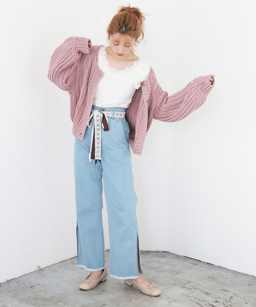 one after another NICE CLAUP（ワンアフターアナザーナイスクラップ）の「【身長別】ウエストリボンデニムワイドパンツ（デニムパンツ・レディース・アイボリー/ブルー/ネイビー・SMALL/MEDIUM/SS）」の11枚目の写真