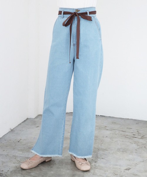 one after another NICE CLAUP（ワンアフターアナザーナイスクラップ）の「【身長別】ウエストリボンデニムワイドパンツ（デニムパンツ・レディース・アイボリー/ブルー/ネイビー・SMALL/MEDIUM/SS）」の15枚目の写真