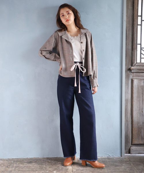 one after another NICE CLAUP（ワンアフターアナザーナイスクラップ）の「【身長別】ウエストリボンデニムワイドパンツ（デニムパンツ・レディース・アイボリー/ブルー/ネイビー・SMALL/MEDIUM/SS）」の18枚目の写真