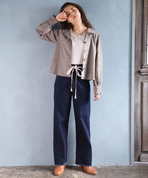 one after another NICE CLAUP（ワンアフターアナザーナイスクラップ）の「【身長別】ウエストリボンデニムワイドパンツ（デニムパンツ・レディース・アイボリー/ブルー/ネイビー・SMALL/MEDIUM/SS）」の19枚目の写真